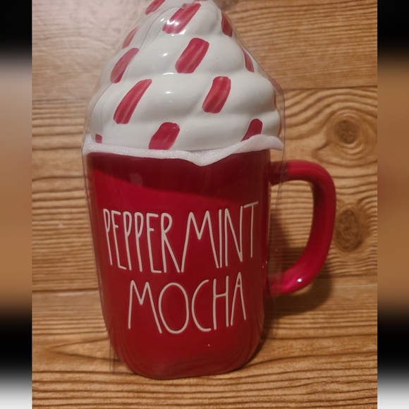 Rae Dunn Artisan Collection by Magenta Peppermint Mocha Coffee Mug Cup & Topper - Picture 2 of 3